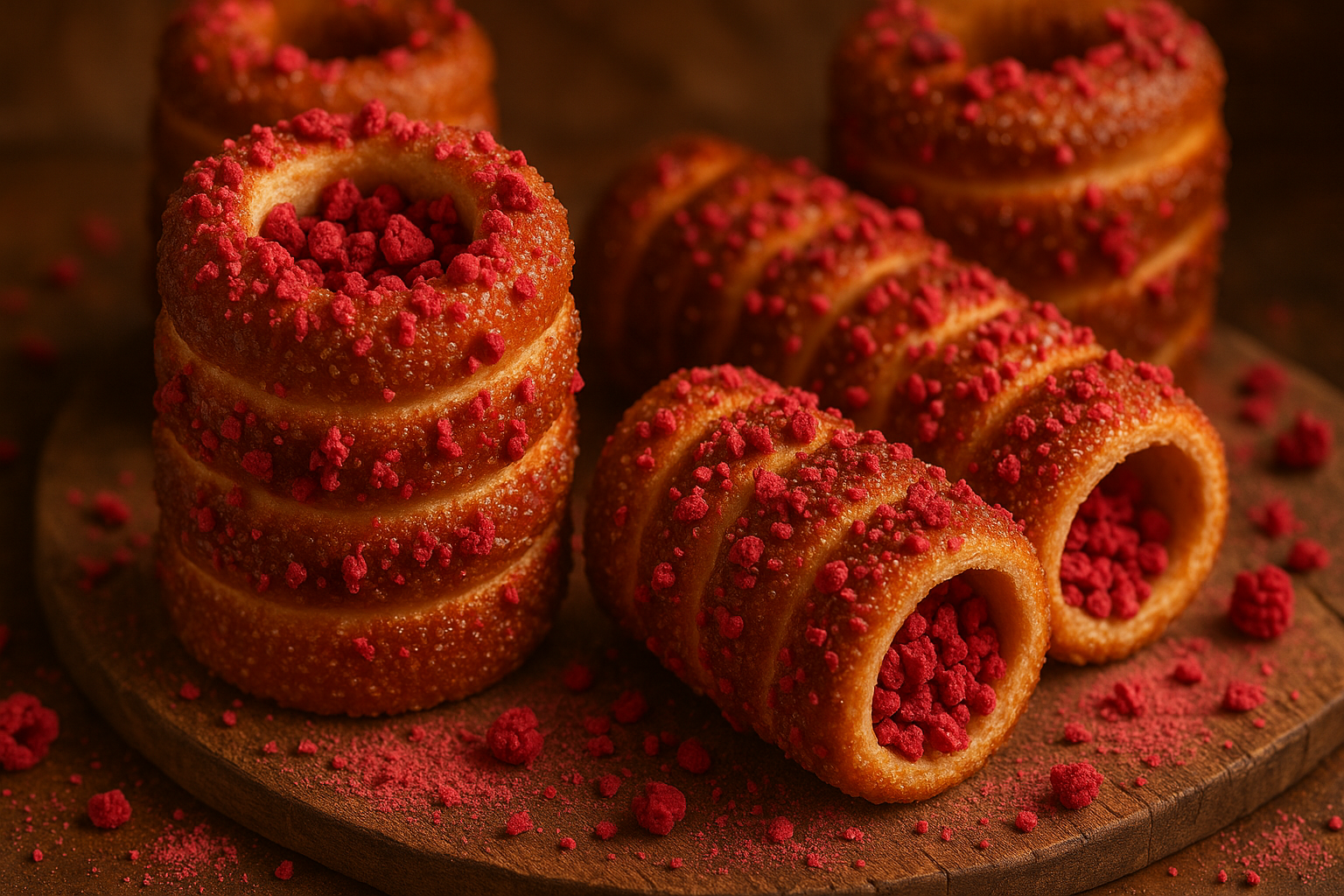freeze dried raspberries in chimney cake